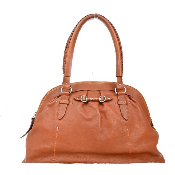CHRISTIAN DIOR Logo Hand Bag Leather Brown Italy SHW - Picture 1 of 16